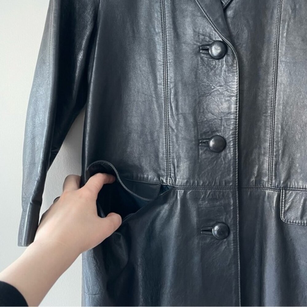 Vintage Black Vegan Leather Blazer Jacket 90s - Picture 5 of 9
